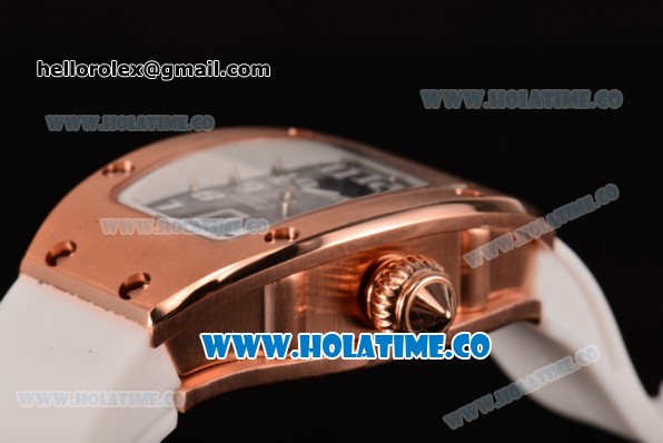 Richard Mille RM 007 Miyota 9015 Automatic Rose Gold Case with Skeleton Dial Arabic Numeral Markers and White Rubber Strap (K) - Click Image to Close